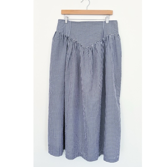 Anthropologie || Hutch Gingham Midi Skirt Smocked Back Blue White XL - Picture 2 of 11
